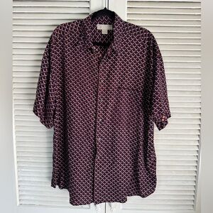 GENERRA Men's Casual Button Down Shirt - Dark Red and White